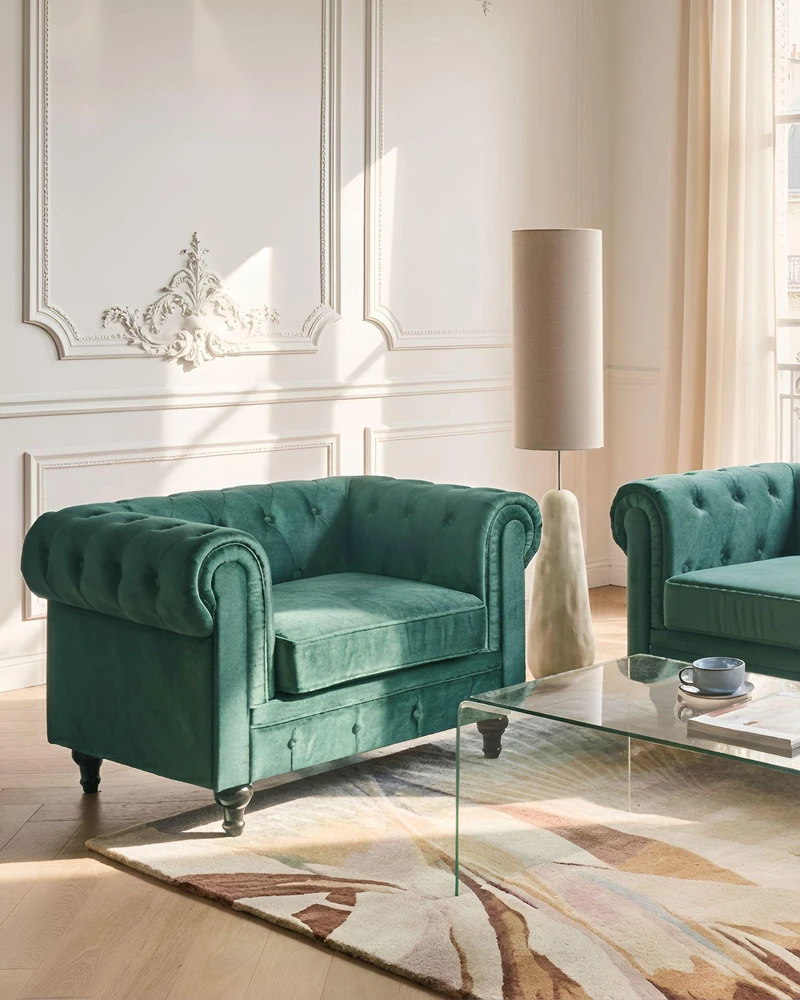 Fotelis Beliani Fotelė CHESTERFIELD veliūrinė, smaragdinė