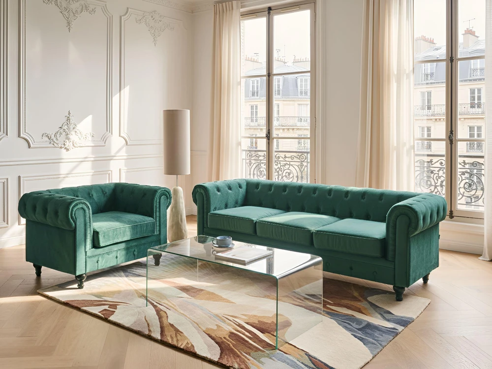 Fotelis Beliani Fotelė CHESTERFIELD veliūrinė, smaragdinė