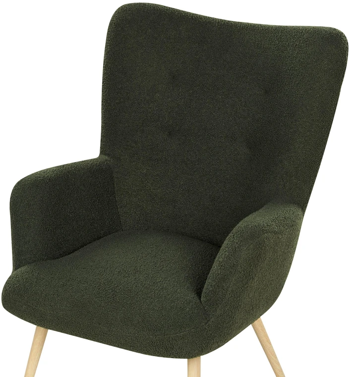 Sofa Beliani Fotelonas VEJLE su kojų atrama, Boucle, tamsiai žalios spalvos