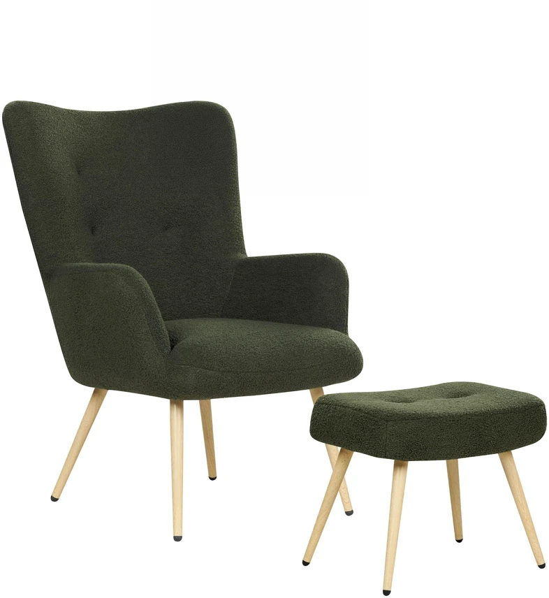 Sofa Beliani Fotelonas VEJLE su kojų atrama, Boucle, tamsiai žalios spalvos