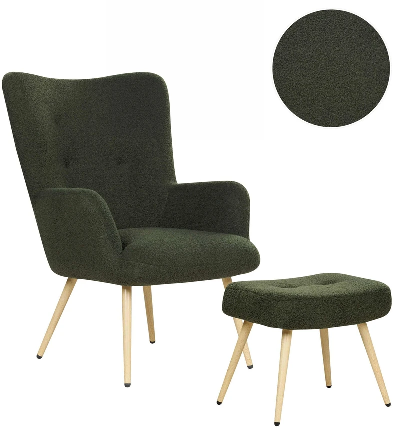 Sofa Beliani Fotelonas VEJLE su kojų atrama, Boucle, tamsiai žalios spalvos