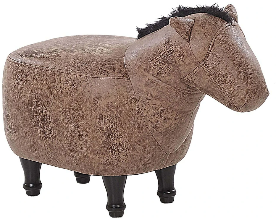 Fotelis Beliani Gyvūno formos pufas HORSE dirbtinė oda šviesiai rudas arkliukas