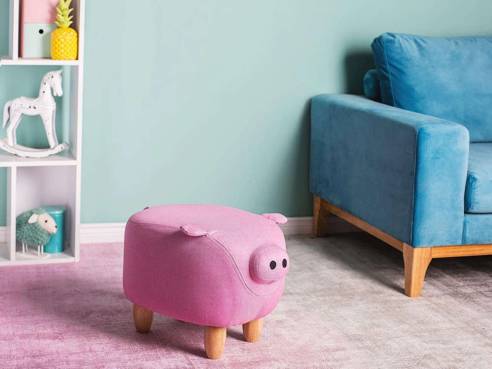 Fotelis Beliani Gyvūno formos pufas PIGGY rausvas