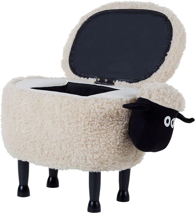 Beliani Gyvūno formos pufas su daiktadėže SHEEP šviesiai smėlio spalvos avytė