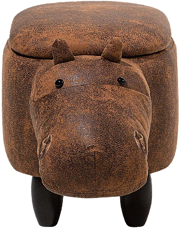 Fotelis Beliani Gyvūno formos pufas su daiktadėže HIPPO, eko oda, rudas hipopotamas