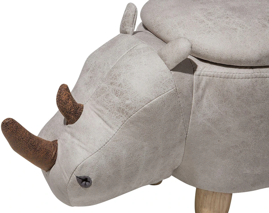 Fotelis Beliani Gyvūno formos pufas su daiktadėže RHINO, eko oda, šviesiai pilkas raganosis