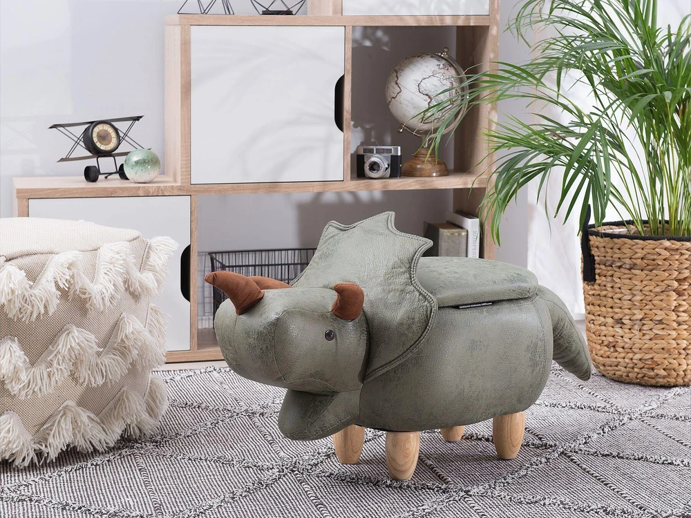 Fotelis Beliani Gyvūno formos pufas su daiktadėže TRICERATOPS tamsiai žalias dinozauras