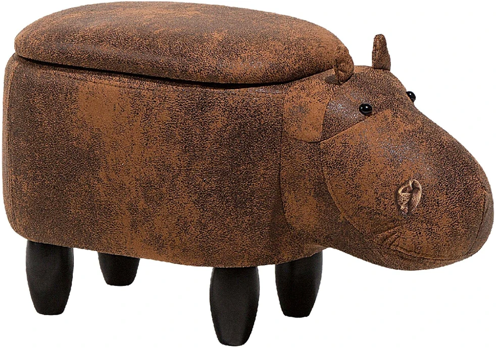 Beliani Gyvūno formos pufas su daiktadėže HIPPO, eko oda, rudas hipopotamas