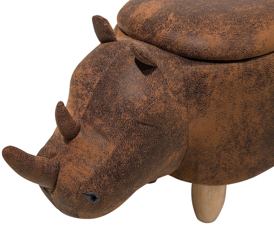 Fotelis Beliani Gyvūno formos pufas su daiktadėže RHINO eko oda šviesiai rudas raganosis