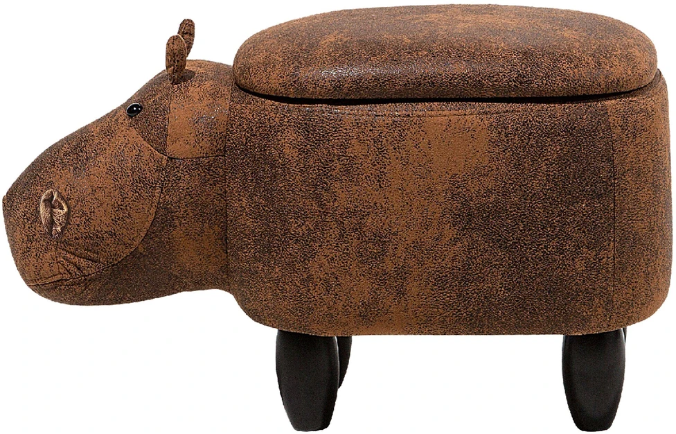 Fotelis Beliani Gyvūno formos pufas su daiktadėže HIPPO, eko oda, rudas hipopotamas