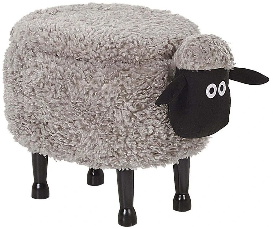 Beliani Gyvūno formos pufas su daiktadėže SHEEP, pilkas ėriukas