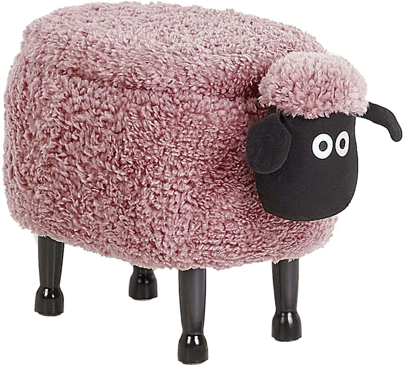 Beliani Gyvūno formos pufas su daiktadėže SHEEP rožinis avinėlis