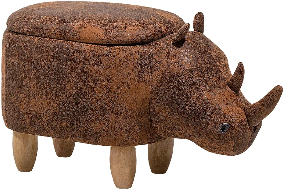 Fotelis Beliani Gyvūno formos pufas su daiktadėže RHINO eko oda šviesiai rudas raganosis