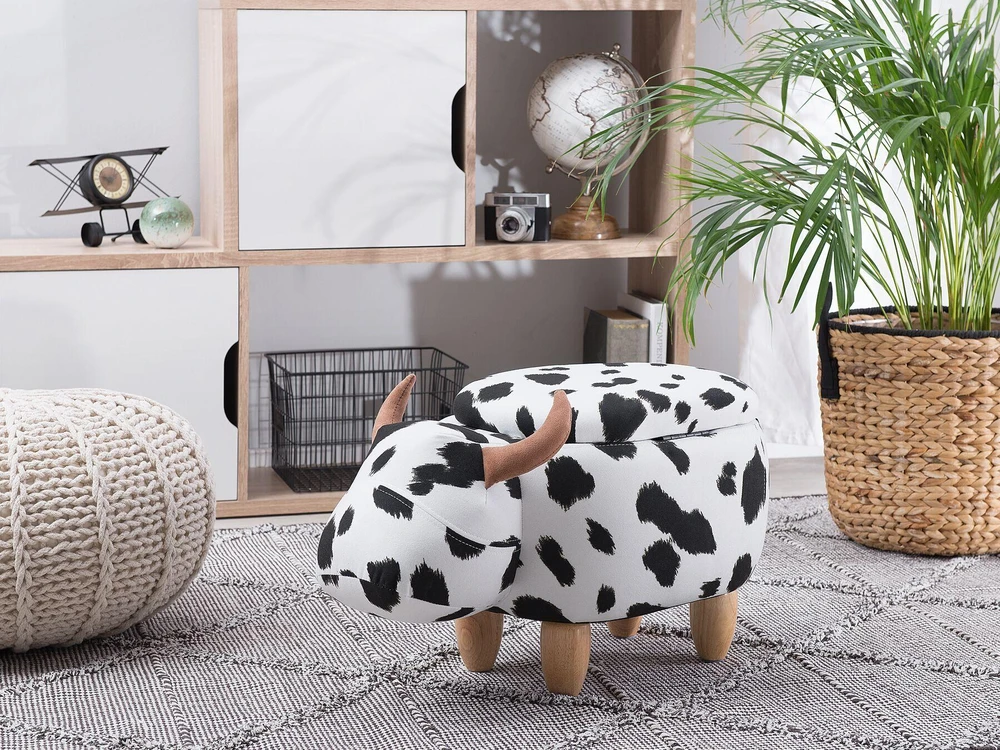 Fotelis Beliani Gyvūno formos pufas su daiktadėže COW baltas karvė