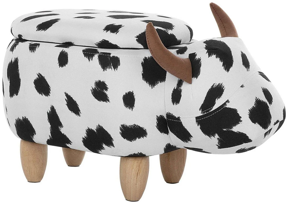 Fotelis Beliani Gyvūno formos pufas su daiktadėže COW baltas karvė