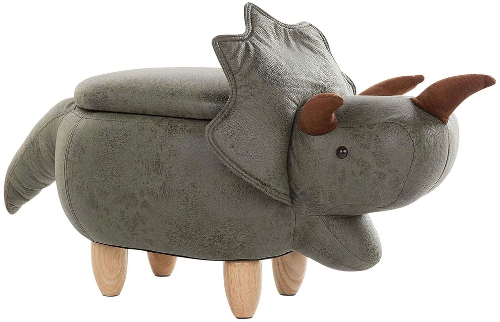 Fotelis Beliani Gyvūno formos pufas su daiktadėže TRICERATOPS tamsiai žalias dinozauras
