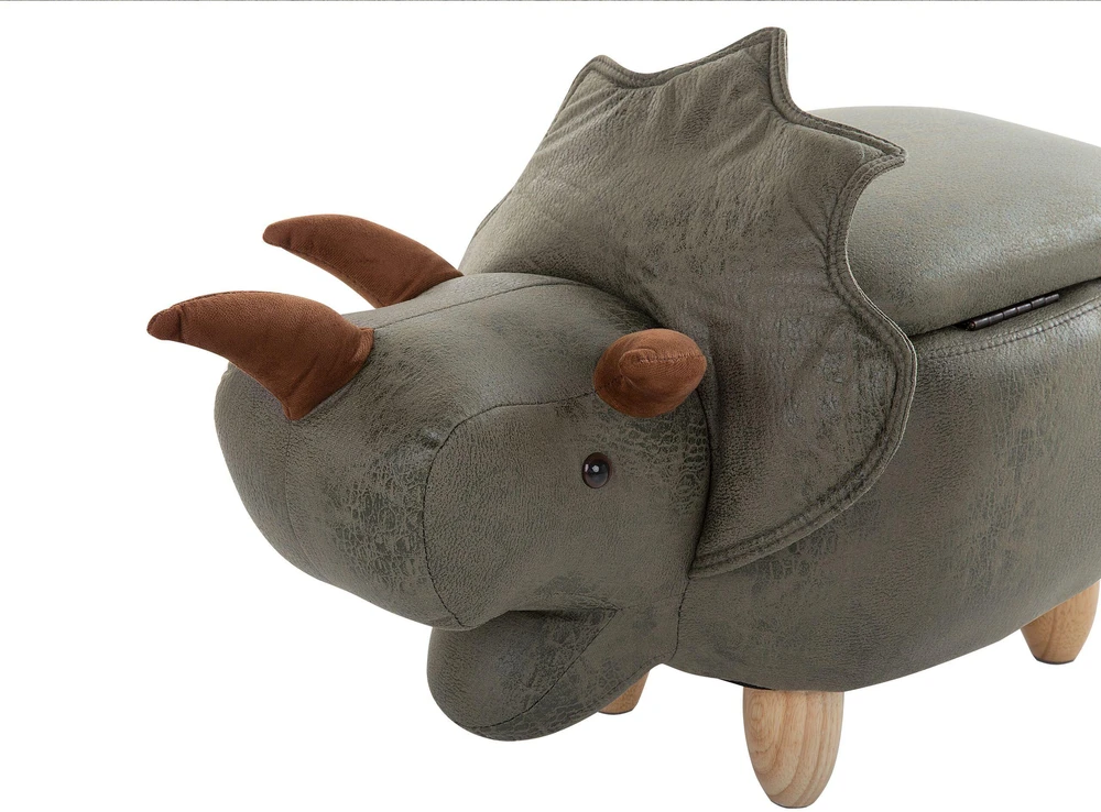 Fotelis Beliani Gyvūno formos pufas su daiktadėže TRICERATOPS tamsiai žalias dinozauras
