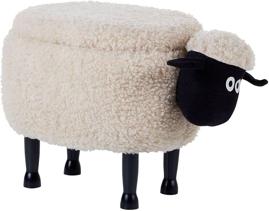 Beliani Gyvūno formos pufas su daiktadėže SHEEP šviesiai smėlio spalvos avytė