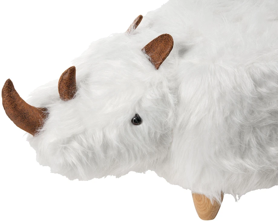 Fotelis Beliani Pufas gyvūnas WOOLLY dirbtinis kailis baltas raganosis