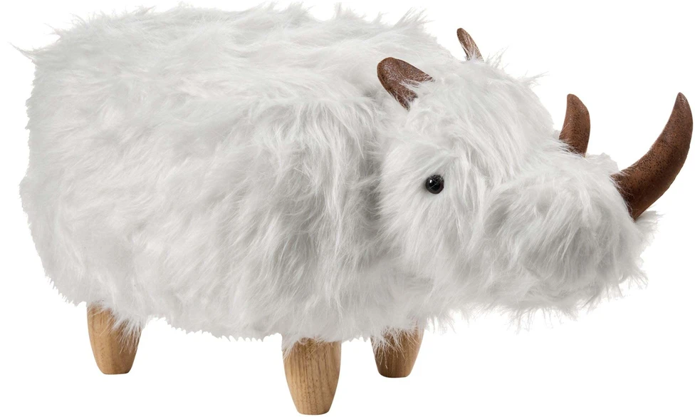 Fotelis Beliani Pufas gyvūnas WOOLLY dirbtinis kailis baltas raganosis