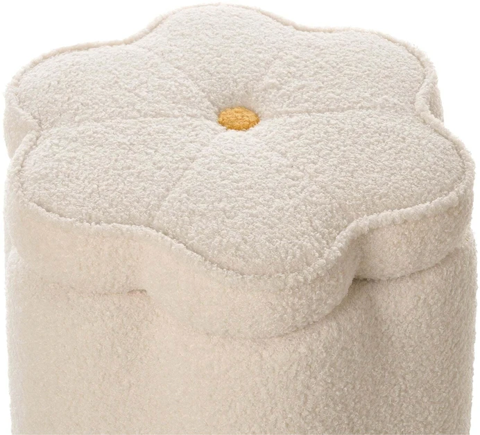 Fotelis Beliani Pufas su daiktadėže FLOWER Boucle, balta, gėlės formos
