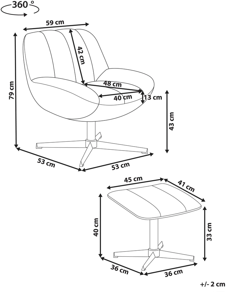 Sofa Beliani Sukamasis krėslas LIA su kojų atrama, veliūrinis, smėlio spalvos