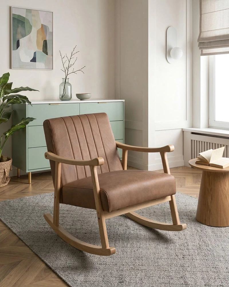 Fotelis Beliani Supamas krėslas LEKNES iš dirbtinės odos, rudas