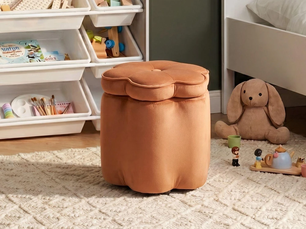 Fotelis Beliani Vaikiškas pufas su daiktadėže FLOWER aksominis oranžinis gėlė