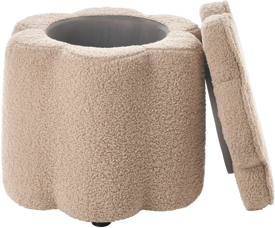 Fotelis Beliani Vaikiškas pufas su daiktadėže FLOWER Boucle smėlio spalvos gėlė