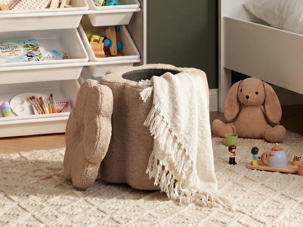 Fotelis Beliani Vaikiškas pufas su daiktadėže FLOWER Boucle smėlio spalvos gėlė