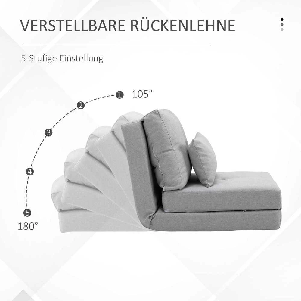 HOMCOM 2-in-1 sulankstomas grindų fotelis-lova su reguliuojamu atlošu, grindų sofa su dekoratyvine pagalve, grindų sėdimoji pagalvė svetainei, miegamajam, lininis, pilkas