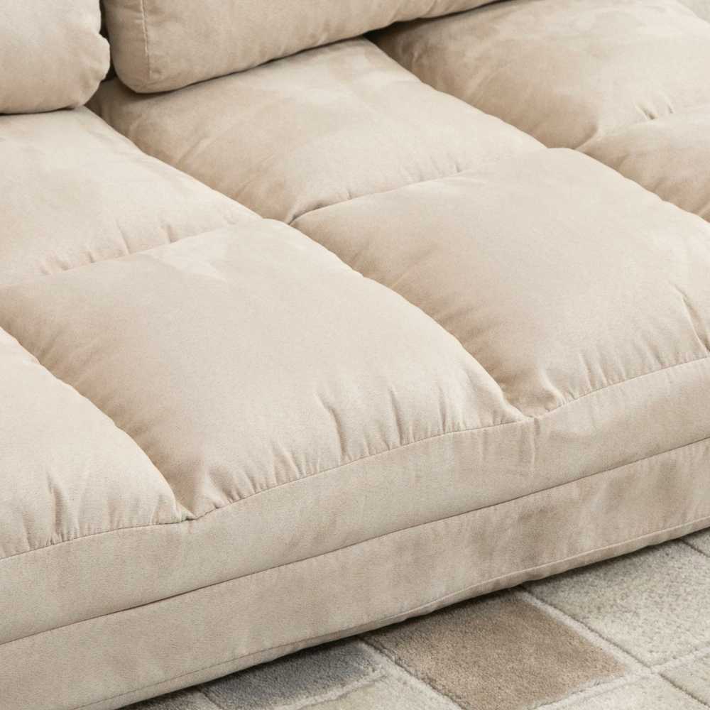 Fotelis HOMCOM 2-in-1 grindų sėdynė, sofa-lova su 3 padėčių reguliuojamu atlošu, aksominė, smėlio spalvos, 102x73x60 cm