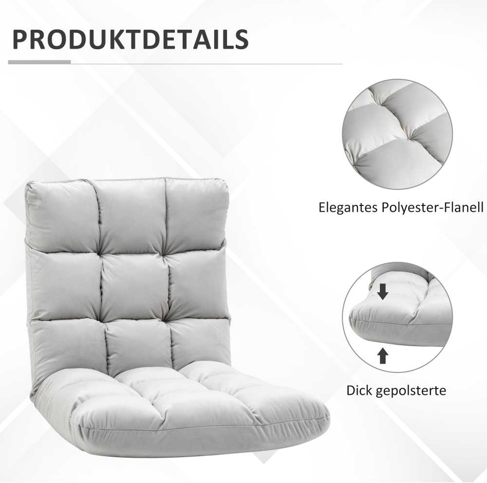Fotelis HOMCOM grindų kėdė "3-in-1", sulankstoma, reguliuojamas atlošas, 13 padėčių, sulankstomas gulmaišis, pilkas metalinis putplastis, 55x71x53,5 cm