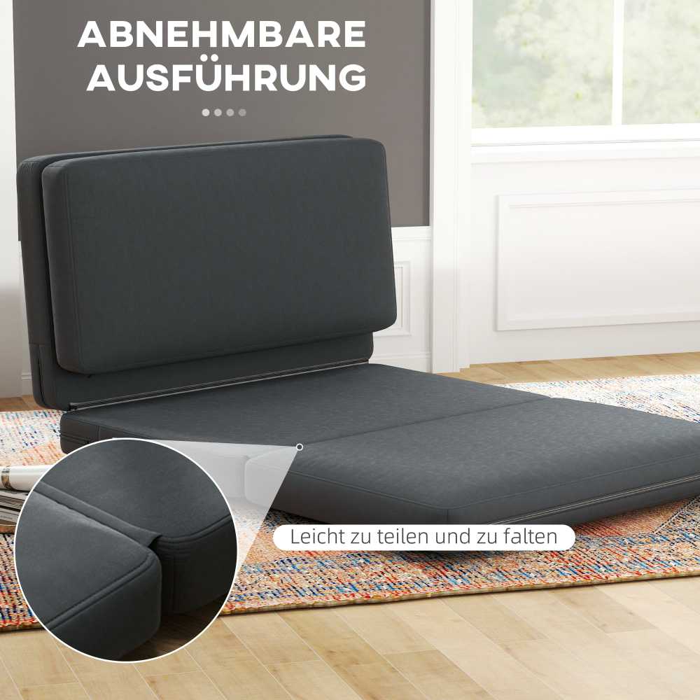 Fotelis HOMCOM 3-in-1 sulankstoma grindų sofa su aksomo efektu, paminkštinta sofa-lova, išlaikanti iki 240 kg, miegamajam, svetainei, tamsiai pilka