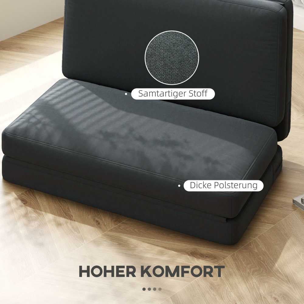 Fotelis HOMCOM 3-in-1 sulankstoma grindų sofa su aksomo efektu, paminkštinta sofa-lova, išlaikanti iki 240 kg, miegamajam, svetainei, tamsiai pilka