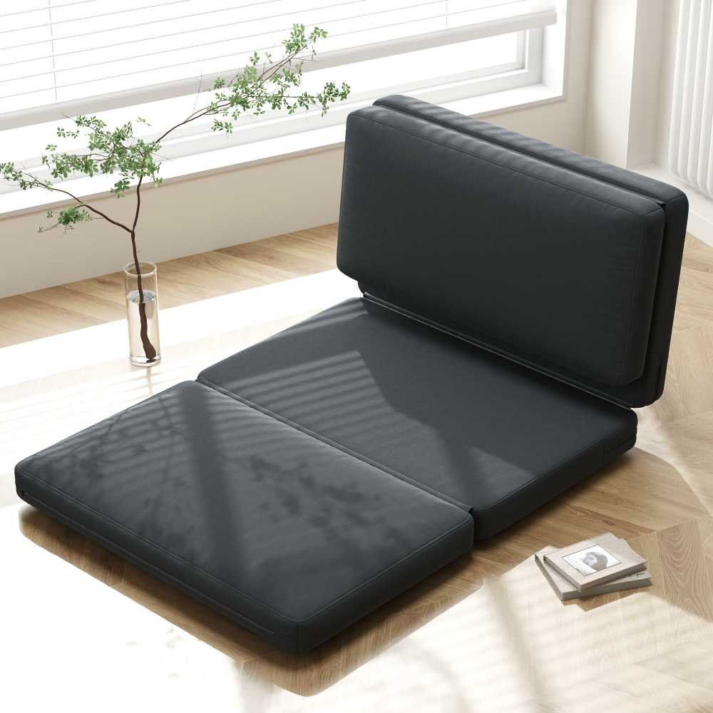 Fotelis HOMCOM 3-in-1 sulankstoma grindų sofa su aksomo efektu, paminkštinta sofa-lova, išlaikanti iki 240 kg, miegamajam, svetainei, tamsiai pilka