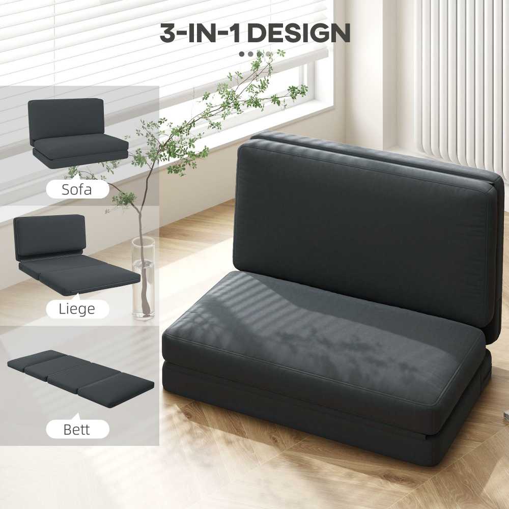 Fotelis HOMCOM 3-in-1 sulankstoma grindų sofa su aksomo efektu, paminkštinta sofa-lova, išlaikanti iki 240 kg, miegamajam, svetainei, tamsiai pilka