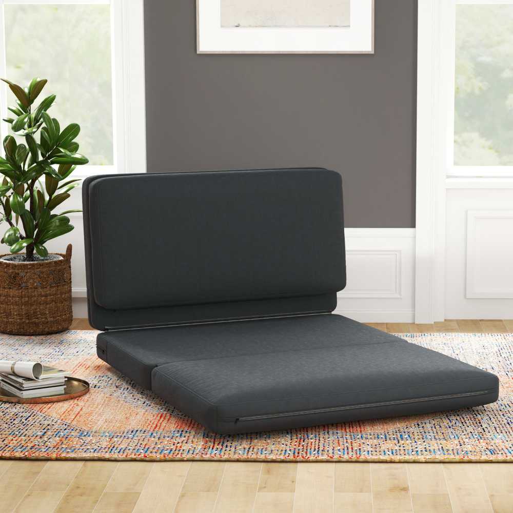 Fotelis HOMCOM 3-in-1 sulankstoma grindų sofa su aksomo efektu, paminkštinta sofa-lova, išlaikanti iki 240 kg, miegamajam, svetainei, tamsiai pilka