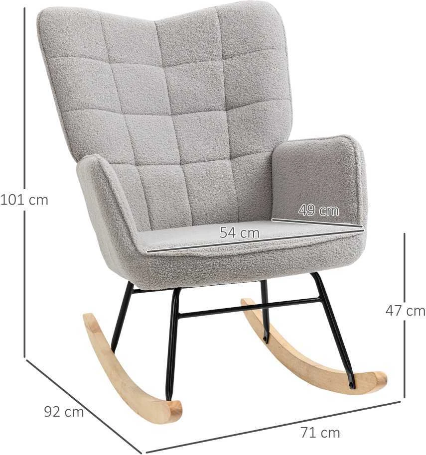 HOMCOM supamasis krėslas, krėslas-supynės, akcentinis krėslas, svetainės krėslas, poilsio krėslas, apkrova iki 120 kg, berberų vilna, šviesiai pilkas, 71 x 92 x 101 cm