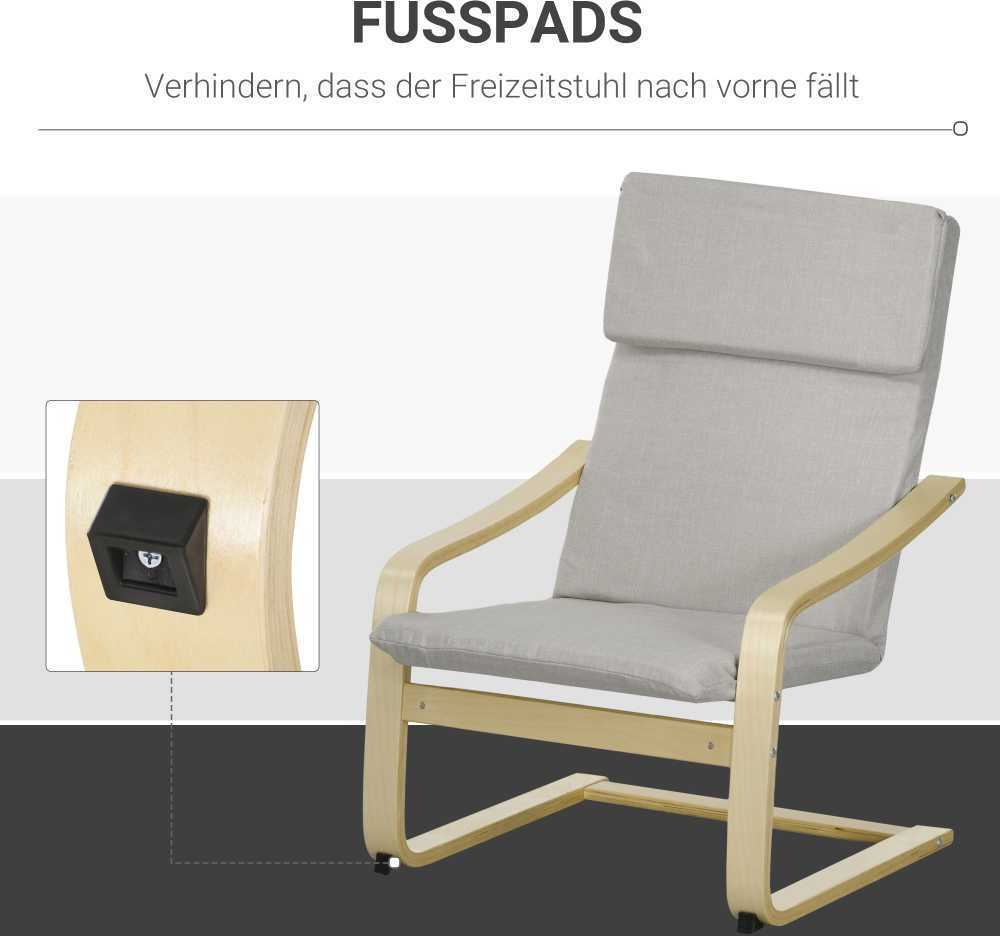 HOMCOM poilsio kėdė su kojų atrama, fotelis su taburete, skaitymo kėdė, fotelis su porankiais, supamasis fotelis, poilsio kėdė su lininiu apmušalu svetainei, balkonui, prieškambariui, šviesiai pilka 66,5 x 80 x 99 cm