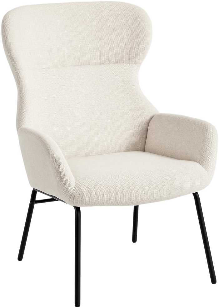 Fotelis HOMCOM Moderni "Wingback" tipo kėdė, su aukšta atlošu, storu paminkštinimu, plieninėmis kojomis, kreminės baltos spalvos