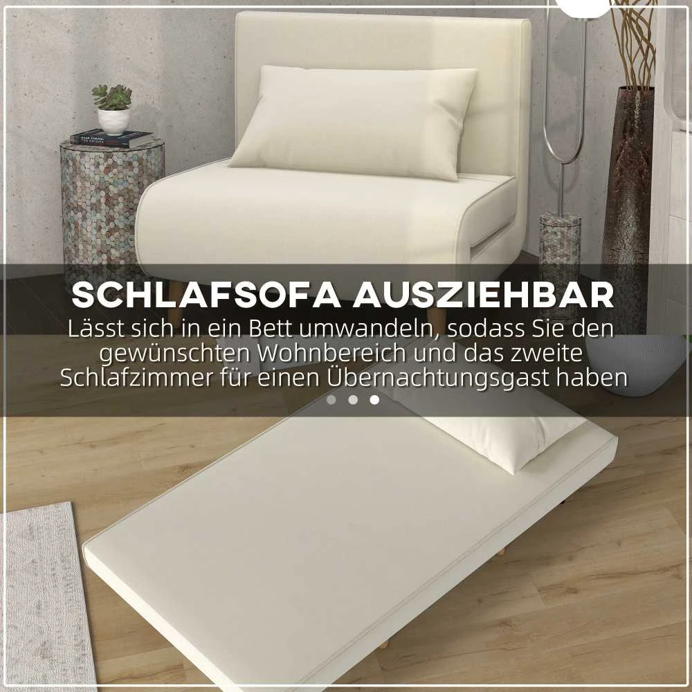 HOMCOM Sofa lova viengulė, sulankstoma sofa su reguliuojamu atlošu, šiaurietiška, lino imitacija