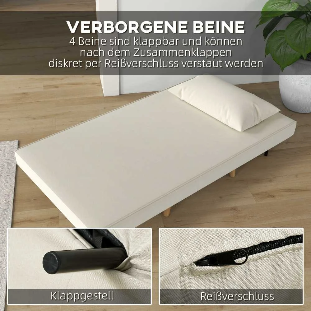 HOMCOM Sofa lova viengulė, sulankstoma sofa su reguliuojamu atlošu, šiaurietiška, lino imitacija