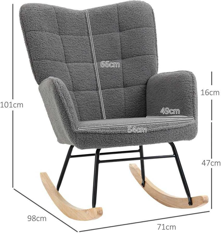 HOMCOM supamasis krėslas, akcentinis krėslas, poilsio kėdė su berber vilnos audiniu, miegamajam, iki 120 kg, tamsiai pilka, 71x92x101 cm