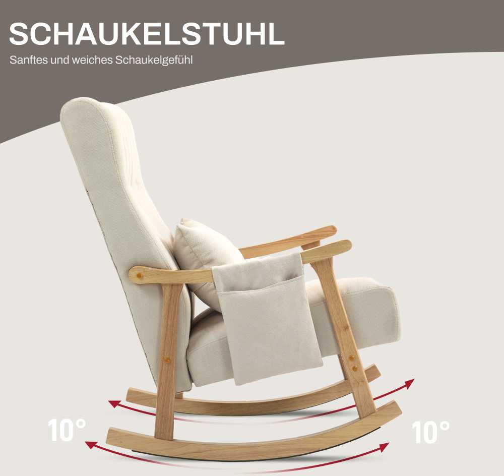 HOMCOM supamasis krėslas, minkštas paminkštintas krėslas su juosmens pagalve, šonine kišene, poilsio krėslas su mediniu rėmu, lino išvaizda, svetainei, miegamajam, smėlio spalvos