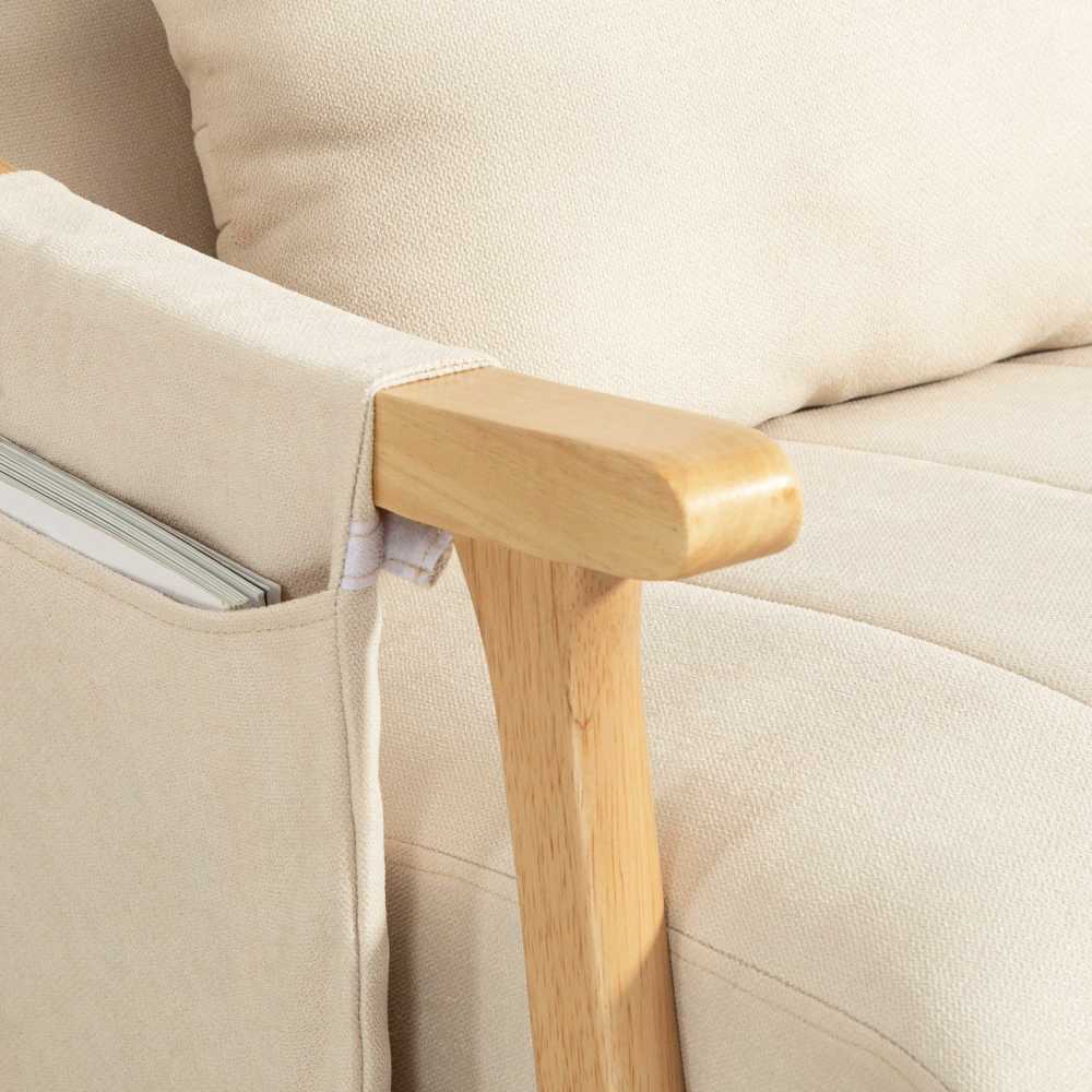 HOMCOM supamasis krėslas, minkštas paminkštintas krėslas su juosmens pagalve, šonine kišene, poilsio krėslas su mediniu rėmu, lino išvaizda, svetainei, miegamajam, smėlio spalvos