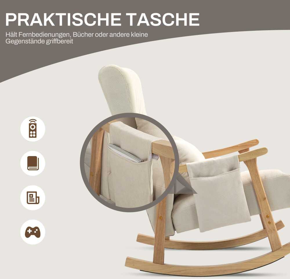 HOMCOM supamasis krėslas, minkštas paminkštintas krėslas su juosmens pagalve, šonine kišene, poilsio krėslas su mediniu rėmu, lino išvaizda, svetainei, miegamajam, smėlio spalvos