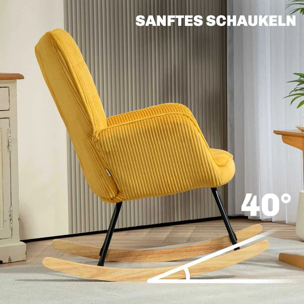 HOMCOM supamoji kėdė, krėslas su avikailio imitacijos apdaila, porankiais, medinėmis kojelėmis, poilsio kėdė svetainei, miegamajam, geltona