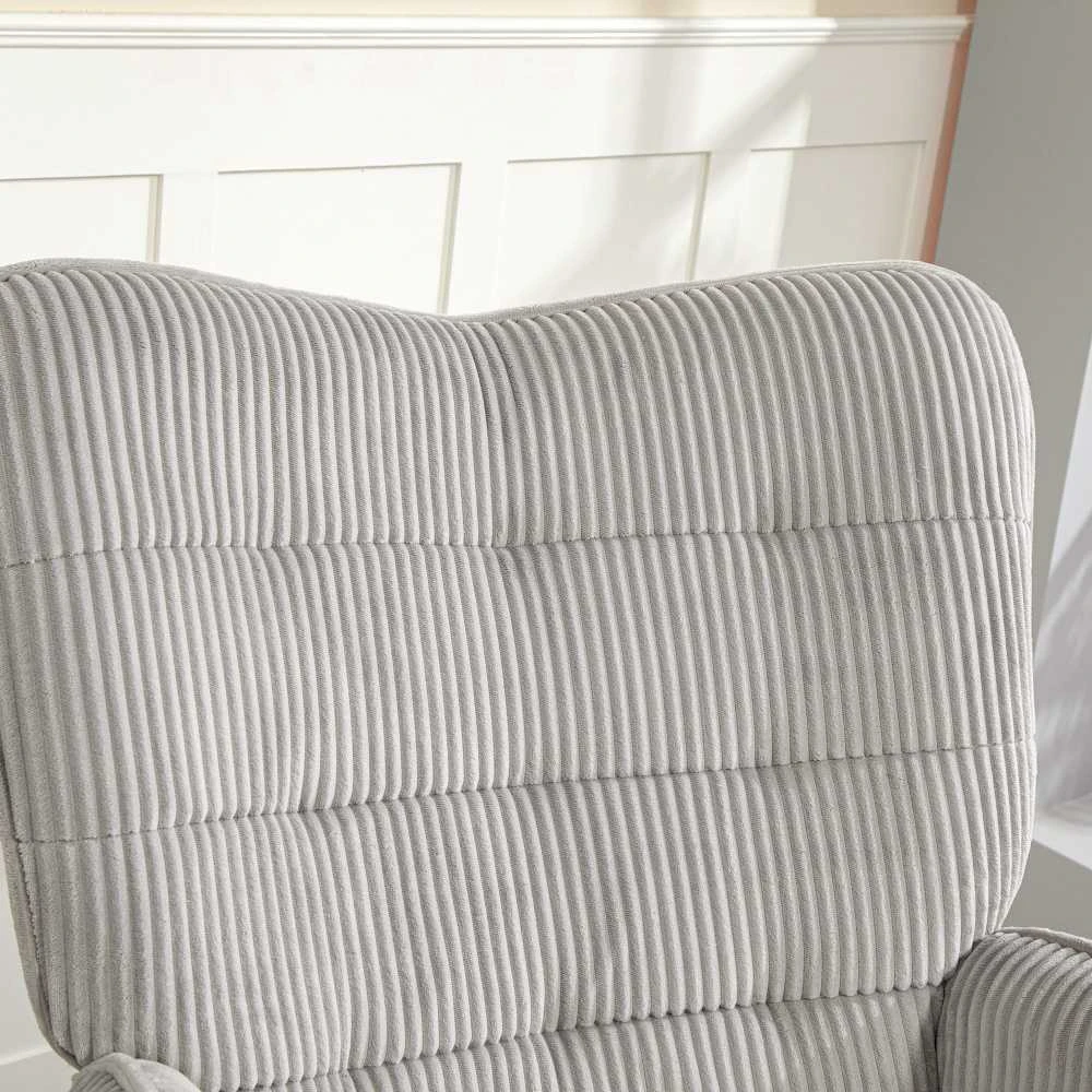 HOMCOM supamasis krėslas, fotelis su kordiniu audiniu, porankiai, krėslas su medinėmis pavažomis, poilsio krėslas svetainei, miegamajam, šviesiai pilkas