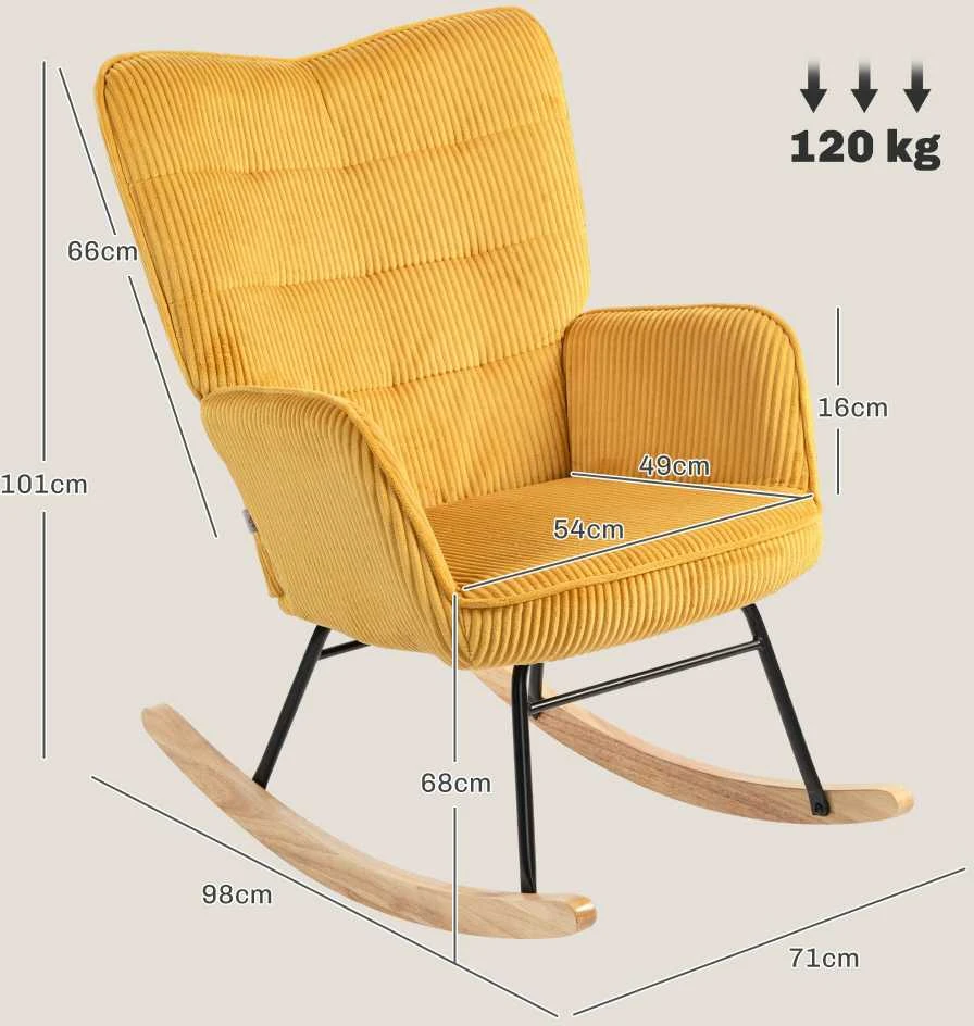 HOMCOM supamoji kėdė, krėslas su avikailio imitacijos apdaila, porankiais, medinėmis kojelėmis, poilsio kėdė svetainei, miegamajam, geltona